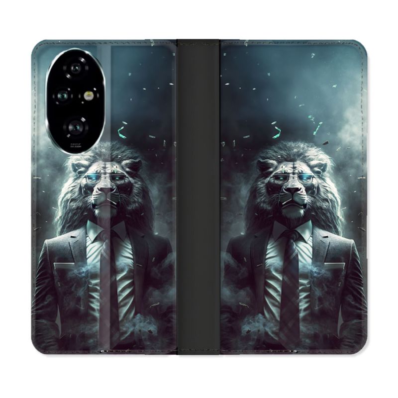 Housse cuir portefeuille Pour Honor 200 Pro 5G Animal Lion Business