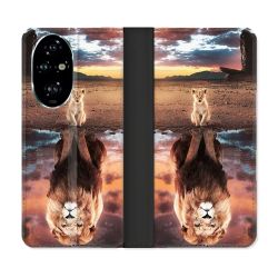 Housse cuir portefeuille Pour Honor 200 Pro 5G Animal Lion Reflet