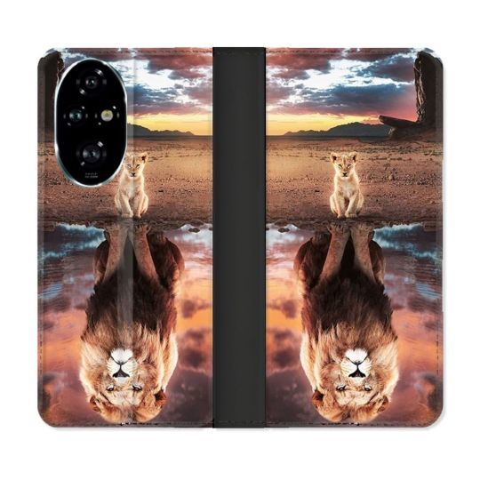 Housse cuir portefeuille Pour Honor 200 Pro 5G Animal Lion Reflet