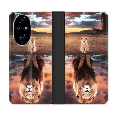 Housse cuir portefeuille Pour Honor 200 Pro 5G Animal Lion Reflet