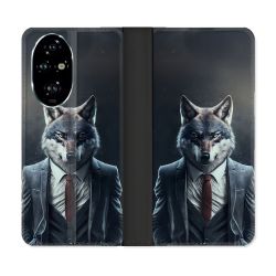 Housse cuir portefeuille Pour Honor 200 Pro 5G Animal Loup Business