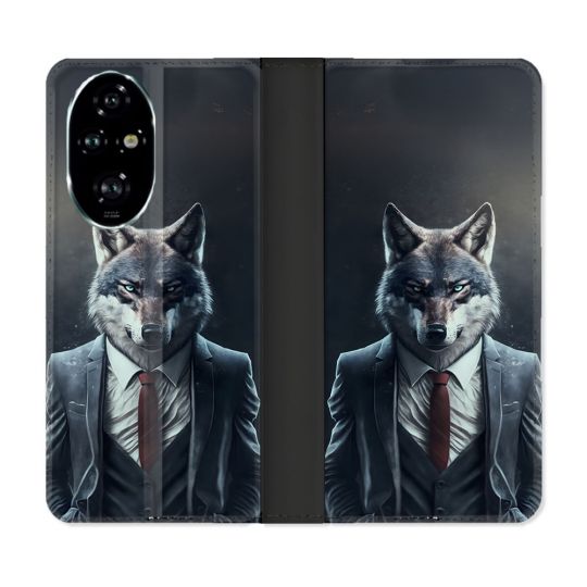 Housse cuir portefeuille Pour Honor 200 Pro 5G Animal Loup Business
