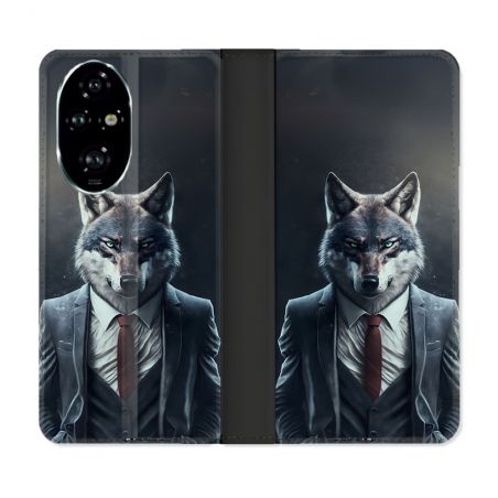 Housse cuir portefeuille Pour Honor 200 Pro 5G Animal Loup Business