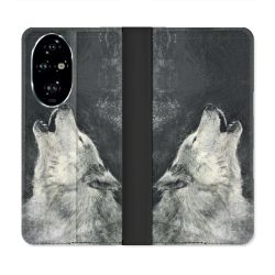 Housse cuir portefeuille Pour Honor 200 Pro 5G Animal Loup Hurlement