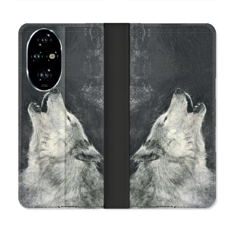 Housse cuir portefeuille Pour Honor 200 Pro 5G Animal Loup Hurlement