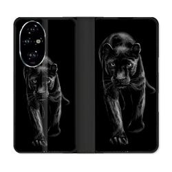 Housse cuir portefeuille Pour Honor 200 Pro 5G Animal Panthère Noire
