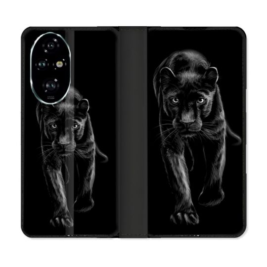 Housse cuir portefeuille Pour Honor 200 Pro 5G Animal Panthère Noire
