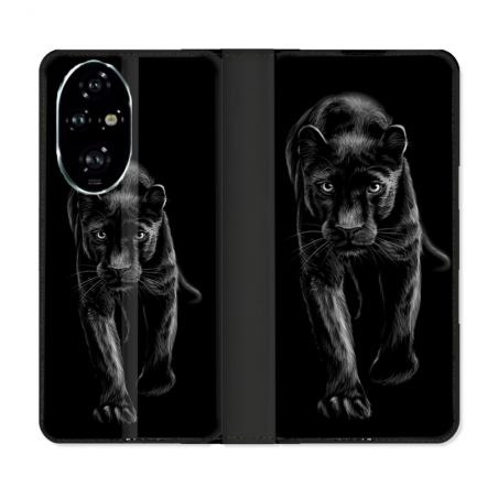 Housse cuir portefeuille Pour Honor 200 Pro 5G Animal Panthère Noire