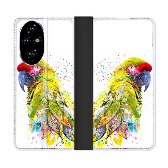 Housse cuir portefeuille Pour Honor 200 Pro 5G Animal Perroquet Jaune