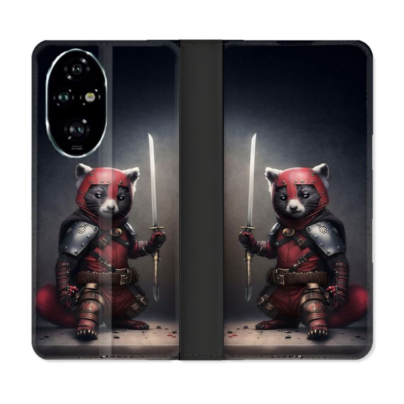 Housse cuir portefeuille Pour Honor 200 Pro 5G Animal Raton Samouraï