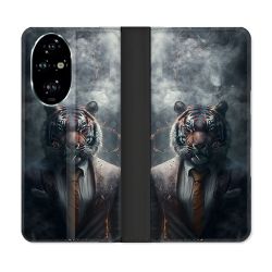 Housse cuir portefeuille Pour Honor 200 Pro 5G Animal Tigre Business