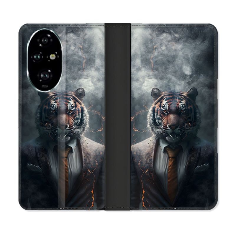 Housse cuir portefeuille Pour Honor 200 Pro 5G Animal Tigre Business
