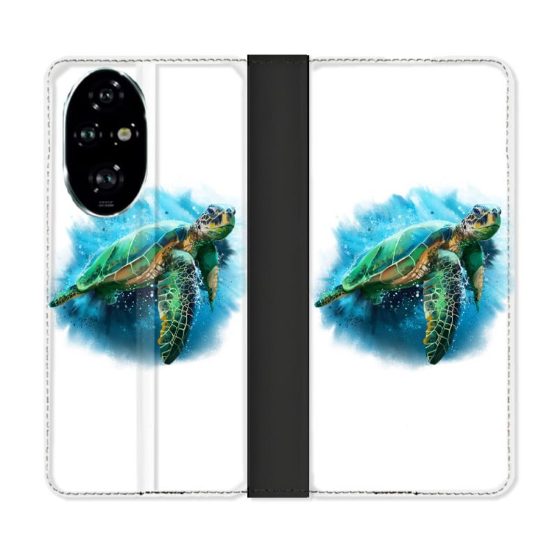 Housse cuir portefeuille Pour Honor 200 Pro 5G Animal Tortue Blanche multicolore
