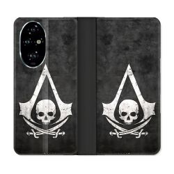 Housse cuir portefeuille Pour Honor 200 Pro 5G Assassin Creed Tete Mort
