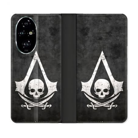 Housse cuir portefeuille Pour Honor 200 Pro 5G Assassin Creed Tete Mort