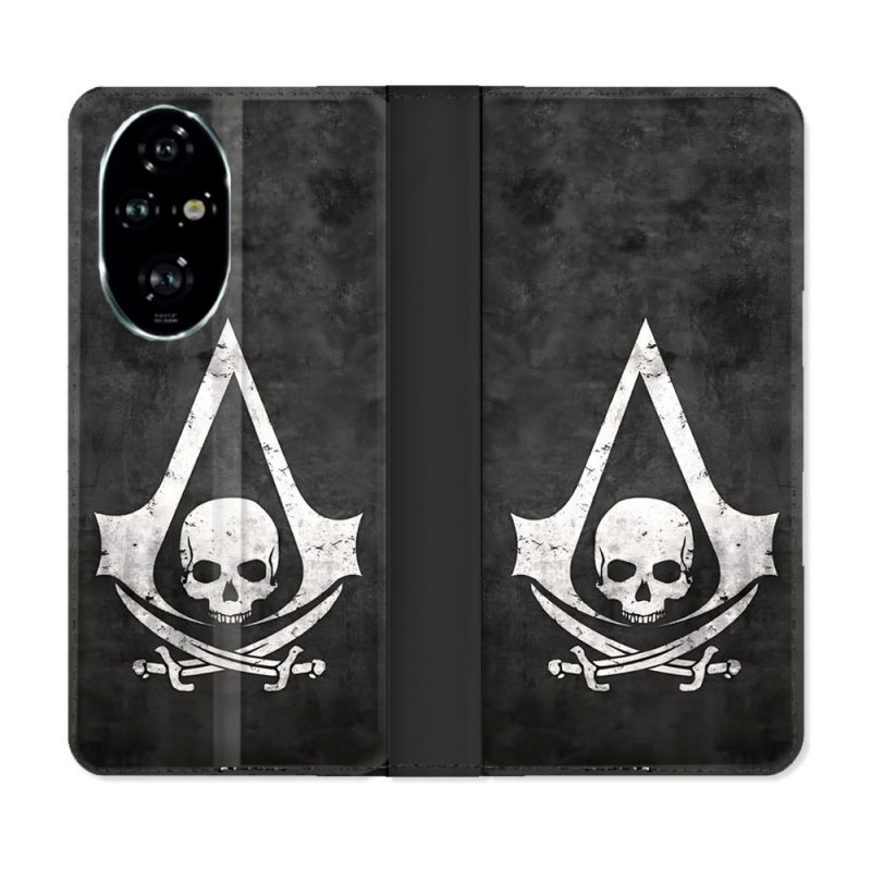 Housse cuir portefeuille Pour Honor 200 Pro 5G Assassin Creed Tete Mort