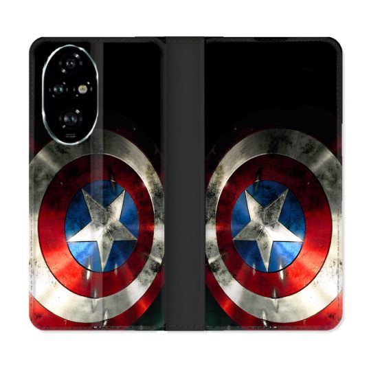 Housse cuir portefeuille Pour Honor 200 Pro 5G Captain America Bouclier