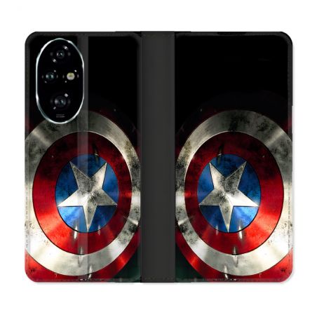 Housse cuir portefeuille Pour Honor 200 Pro 5G Captain America Bouclier