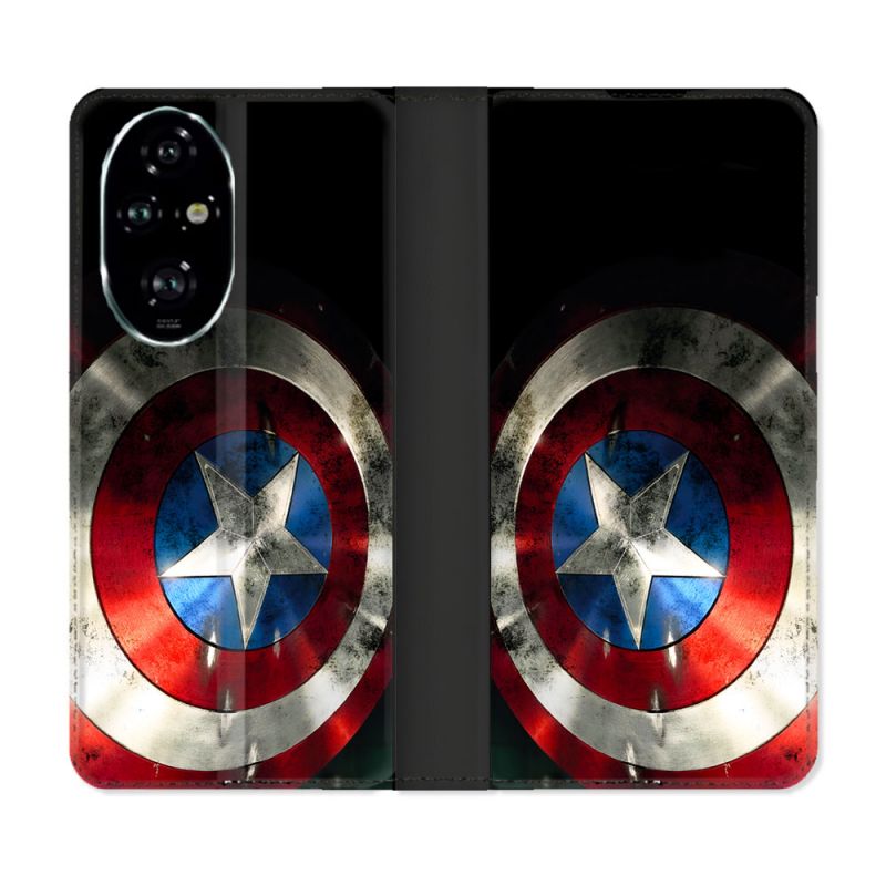 Housse cuir portefeuille Pour Honor 200 Pro 5G Captain America Bouclier