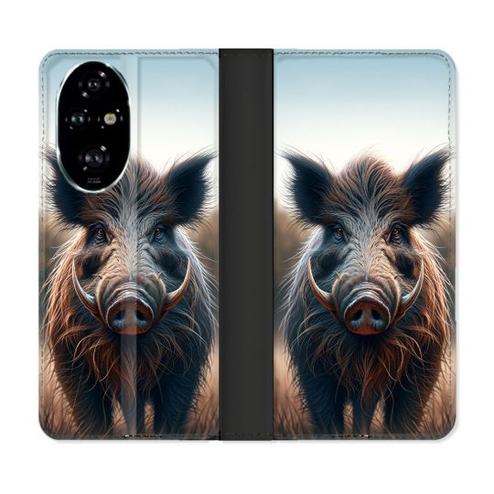 Housse cuir portefeuille Pour Honor 200 Pro 5G Chasse Sanglier Attaque