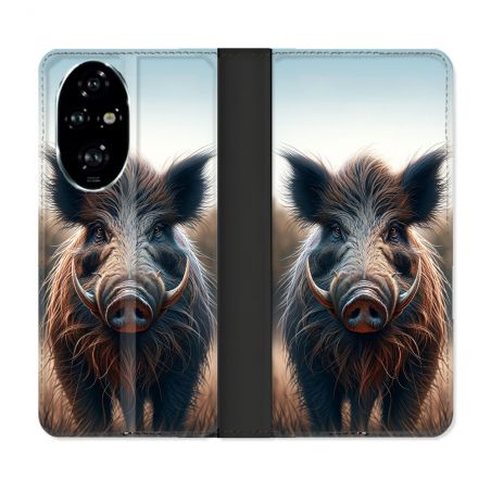 Housse cuir portefeuille Pour Honor 200 Pro 5G Chasse Sanglier Attaque