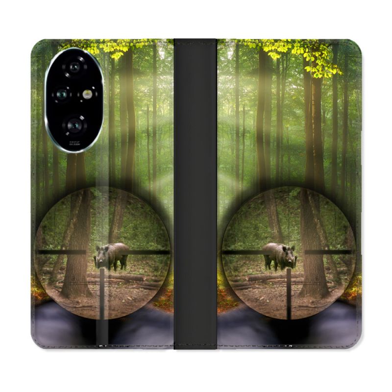 Housse cuir portefeuille Pour Honor 200 Pro 5G Chasse Sanglier Viseur