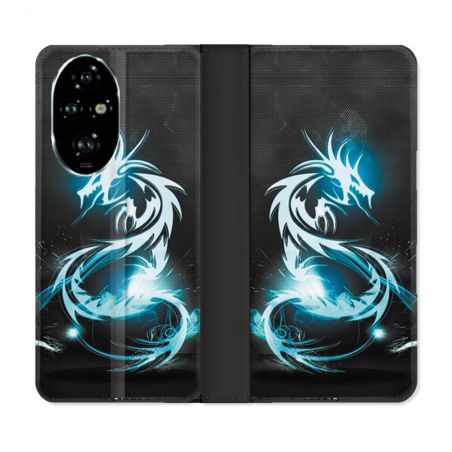 Housse cuir portefeuille Pour Honor 200 Pro 5G Fantastique Dragon Bleu