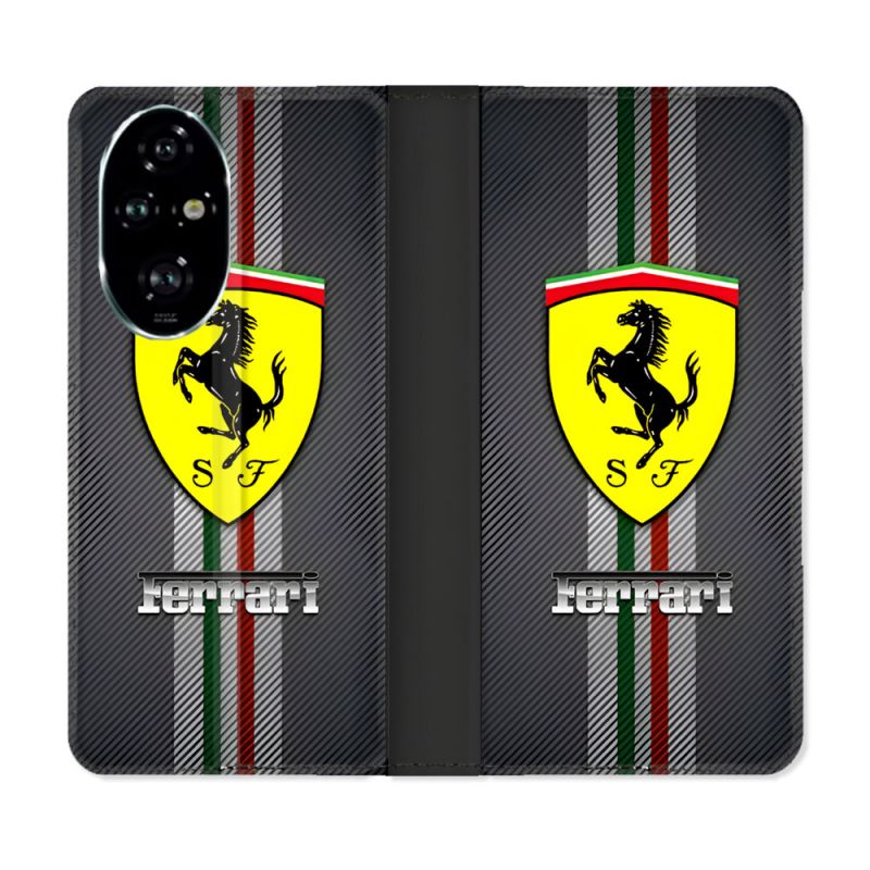 Housse cuir portefeuille Pour Honor 200 Pro 5G Ferrari Carbone