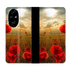 Housse cuir portefeuille Pour Honor 200 Pro 5G Fleur Coquelicot