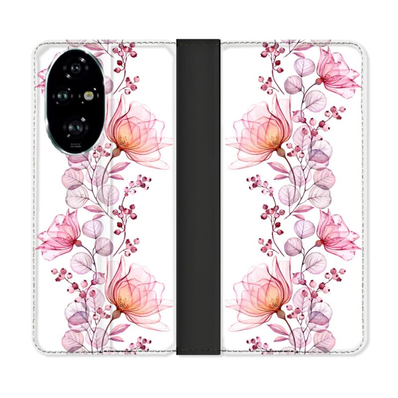 Housse cuir portefeuille Pour Honor 200 Pro 5G Fleur Eclosion