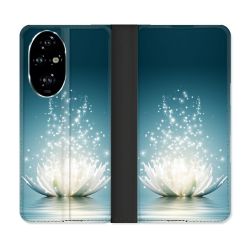 Housse cuir portefeuille Pour Honor 200 Pro 5G Fleur Lotus Blanc