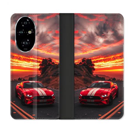 Housse cuir portefeuille Pour Honor 200 Pro 5G Ford Mustang GT500 Rouge