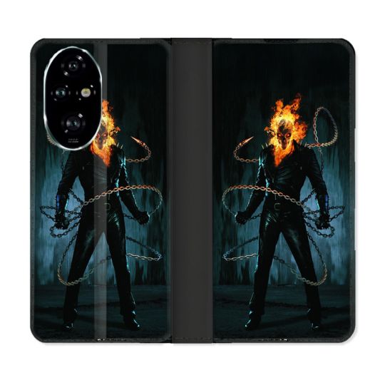 Housse cuir portefeuille Pour Honor 200 Pro 5G Ghost Rider