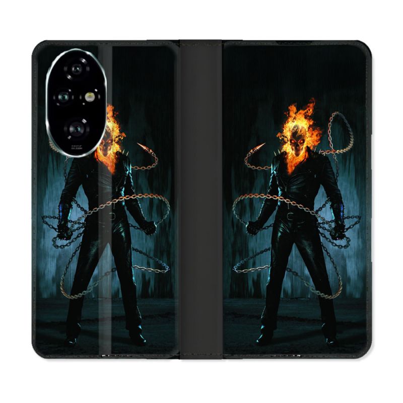 Housse cuir portefeuille Pour Honor 200 Pro 5G Ghost Rider