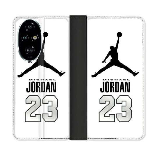 Housse cuir portefeuille Pour Honor 200 Pro 5G Jordan 23 Blanc