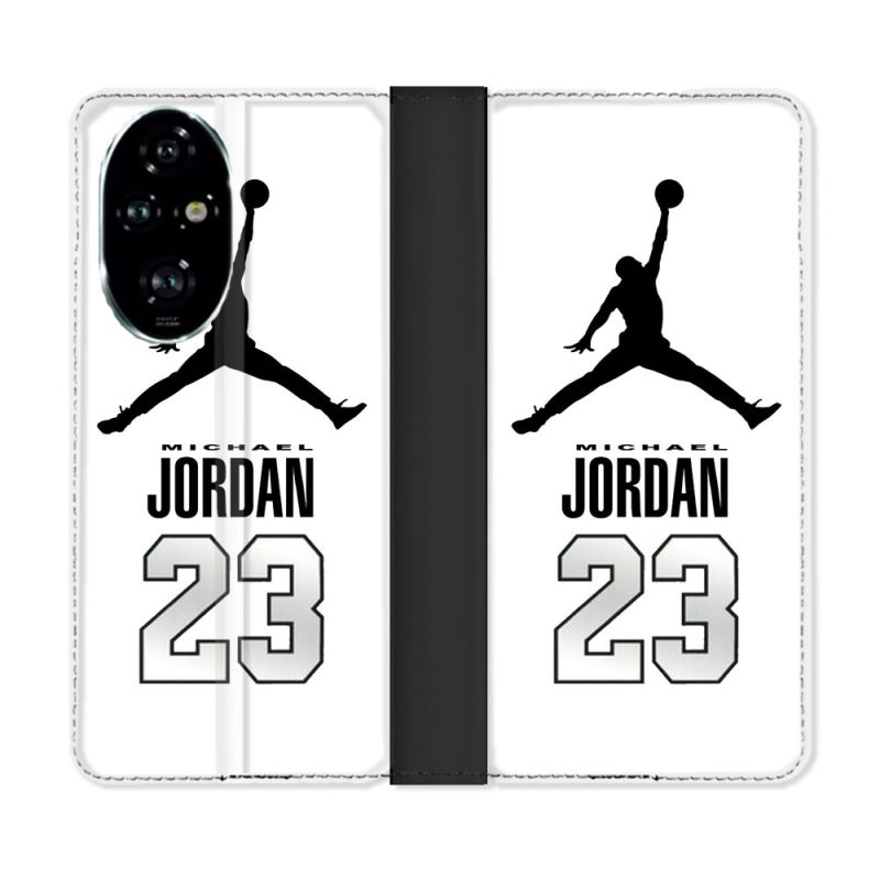 Housse cuir portefeuille Pour Honor 200 Pro 5G Jordan 23 Blanc
