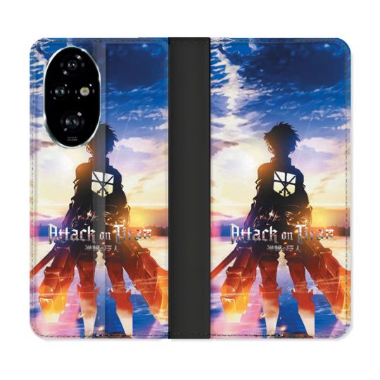 Housse cuir portefeuille Pour Honor 200 Pro 5G Manga Attaque Titans Soleil