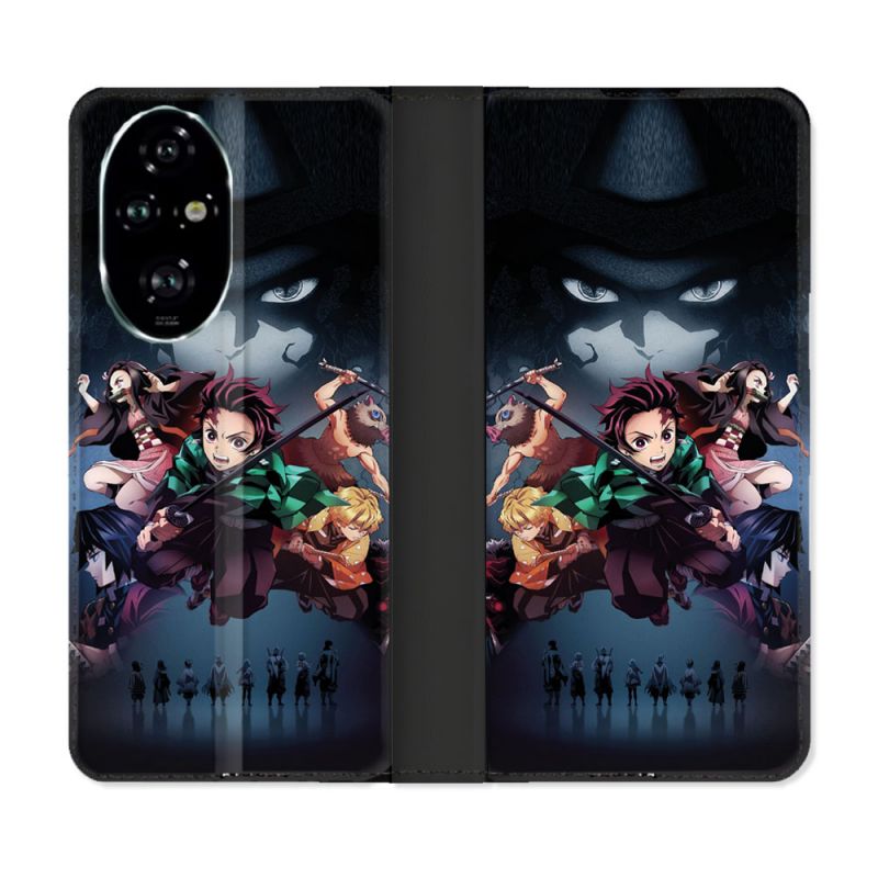 Housse cuir portefeuille Pour Honor 200 Pro 5G Manga Demon Slayer Noir