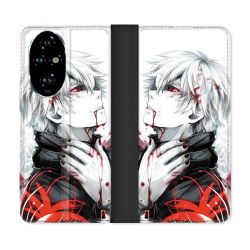 Housse cuir portefeuille Pour Honor 200 Pro 5G Manga Tokyo Ghoul Kaneki Blanc