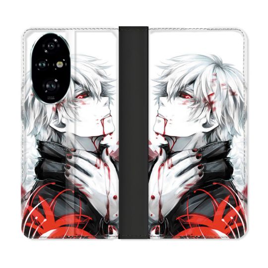 Housse cuir portefeuille Pour Honor 200 Pro 5G Manga Tokyo Ghoul Kaneki Blanc