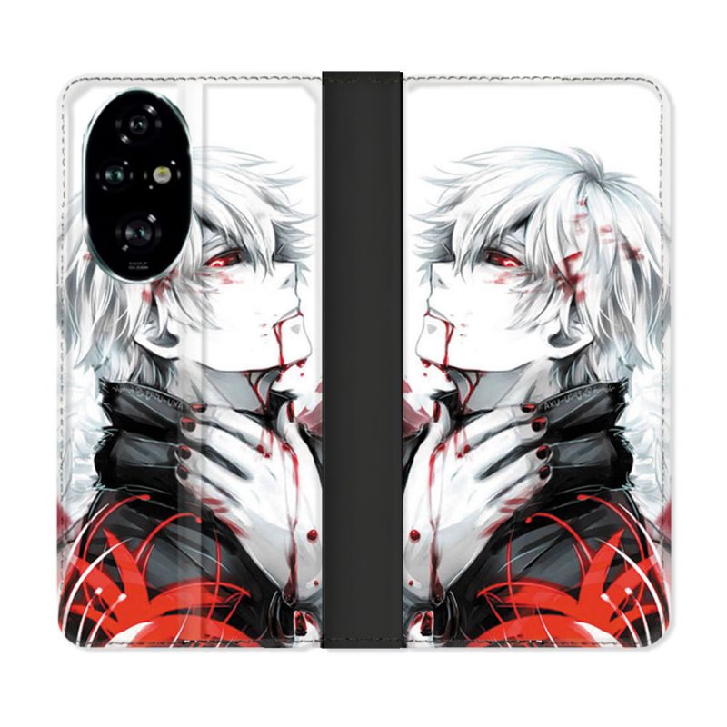 Housse cuir portefeuille Pour Honor 200 Pro 5G Manga Tokyo Ghoul Kaneki Blanc