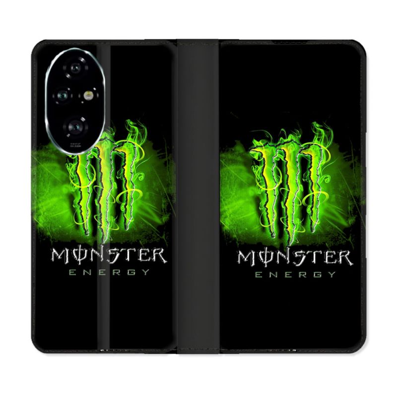 Housse cuir portefeuille Pour Honor 200 Pro 5G Monster Energy Vert
