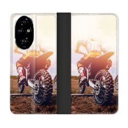 Housse cuir portefeuille Pour Honor 200 Pro 5G Moto Cross Soleil