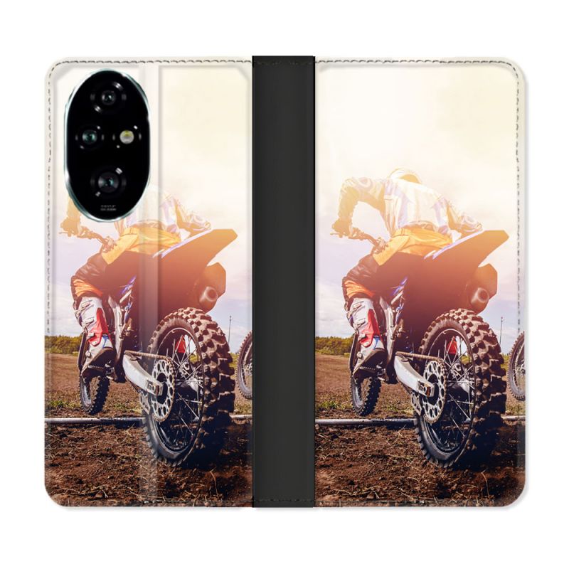 Housse cuir portefeuille Pour Honor 200 Pro 5G Moto Cross Soleil