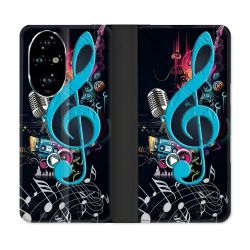 Housse cuir portefeuille Pour Honor 200 Pro 5G Musique Cle Sol Bleu