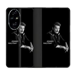 Housse cuir portefeuille Pour Honor 200 Pro 5G Musique Johnny Hallyday Noir