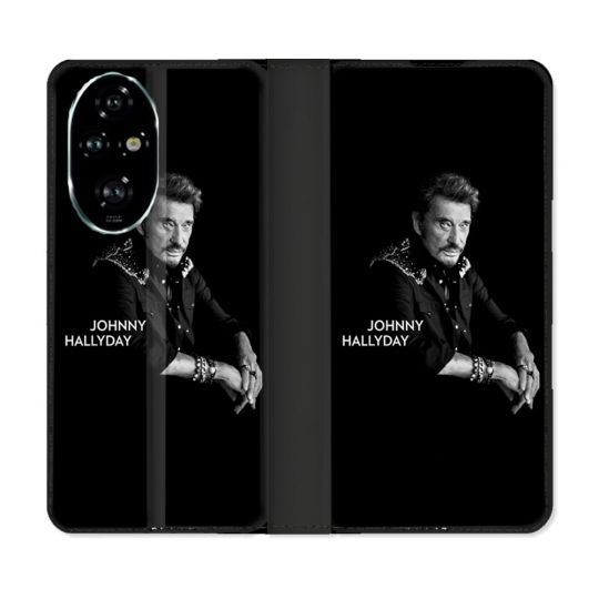 Housse cuir portefeuille Pour Honor 200 Pro 5G Musique Johnny Hallyday Noir