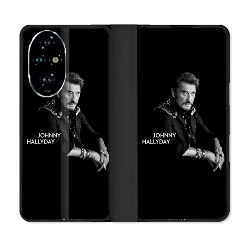 Housse cuir portefeuille Pour Honor 200 Pro 5G Musique Johnny Hallyday Noir