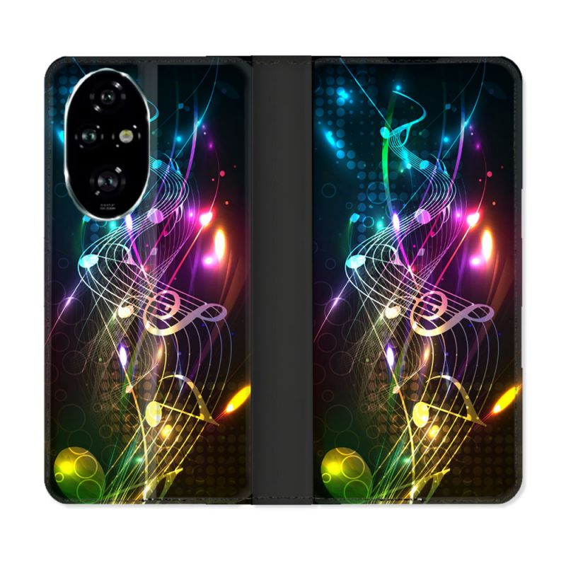 Housse cuir portefeuille Pour Honor 200 Pro 5G Musique Partition Multicolore