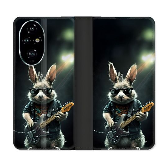 Housse cuir portefeuille Pour Honor 200 Pro 5G Musique Rock Lapin